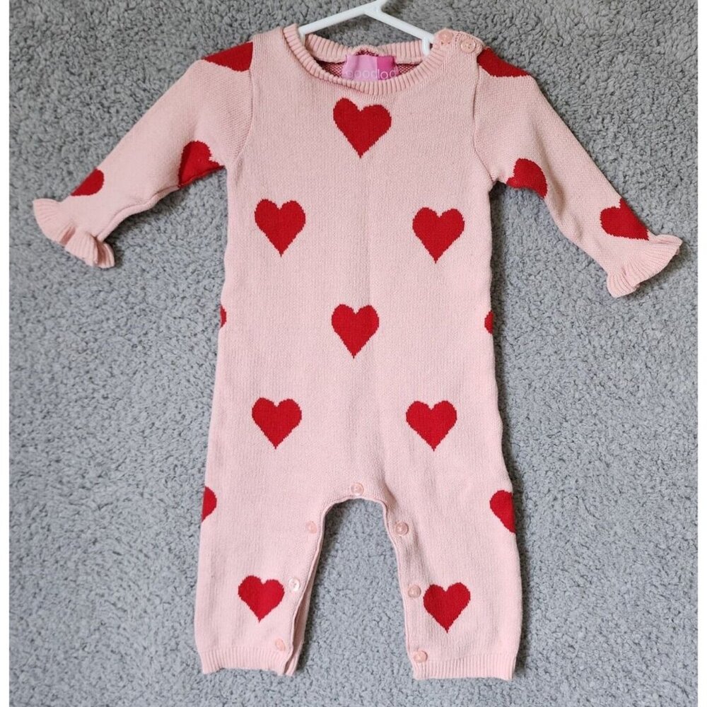 Goodlad Baby Girls Long Sleeve Oneβ Piece Knit Outfit Pink/Red Hearts Size 12 M